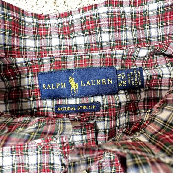 Ralph Lauren Boy's Long Sleeve Button Front Shirt Classic Plaid Pattern Size XL - Picture 5 of 6